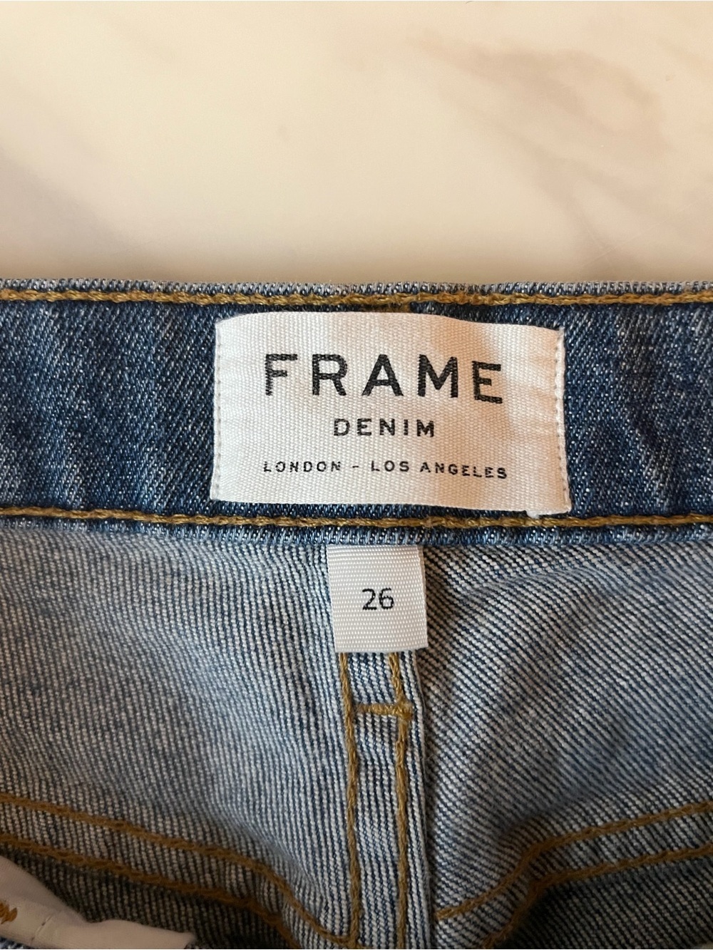 FRAME Le Boy Jeans Women’s 26 Blue Distressed Raw Hem Straight Denim - Picture 3 of 7